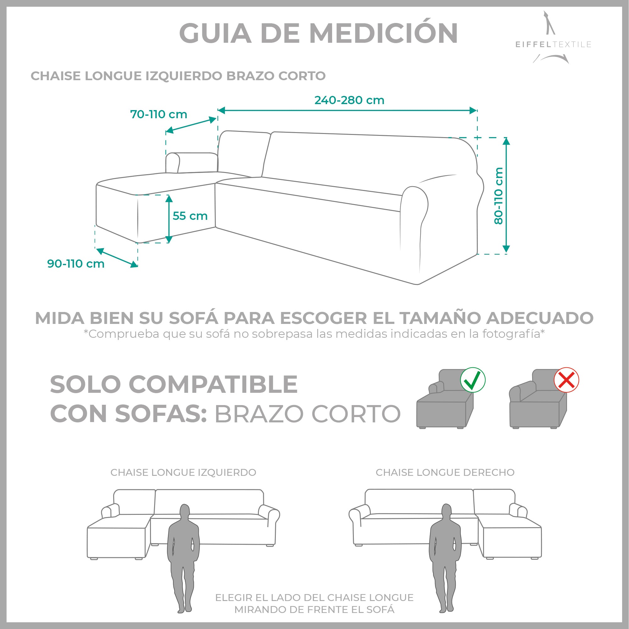 Funda Sofá Eysa Chaise Longue Elástica 1 Pieza Ulises