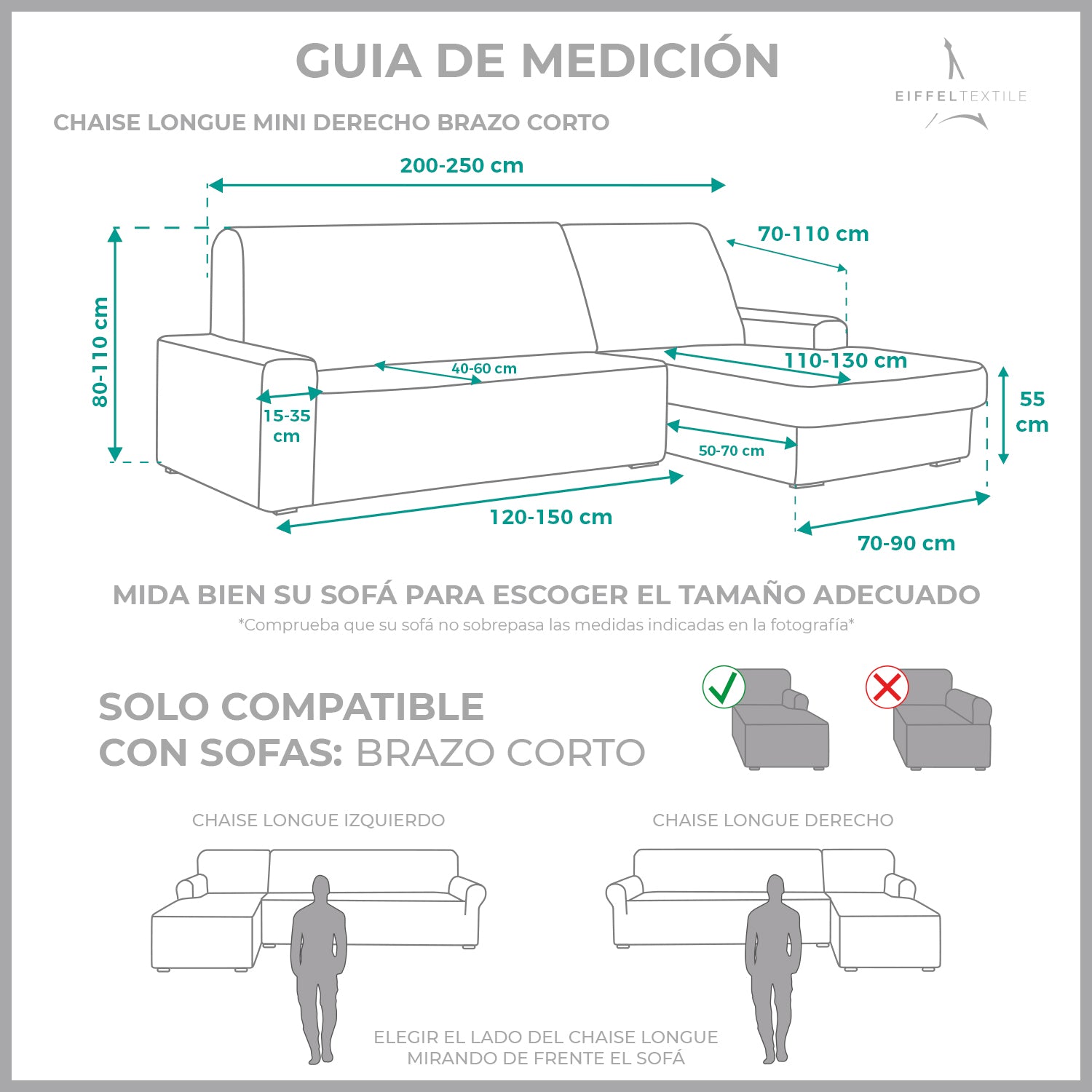 Funda Sofá Chaise Longue Elástica 1 Pieza Rústica Brazo Corto