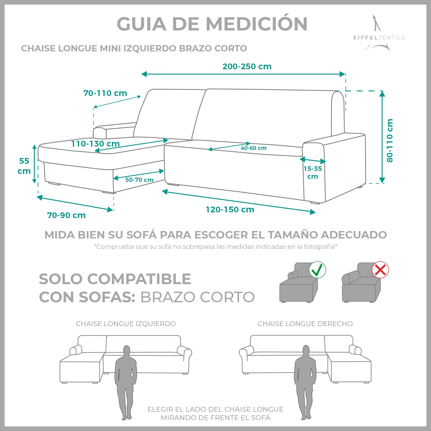 Funda Sofá Chaise Longue MINI Elástica 1 Pieza Rústica Brazo Corto