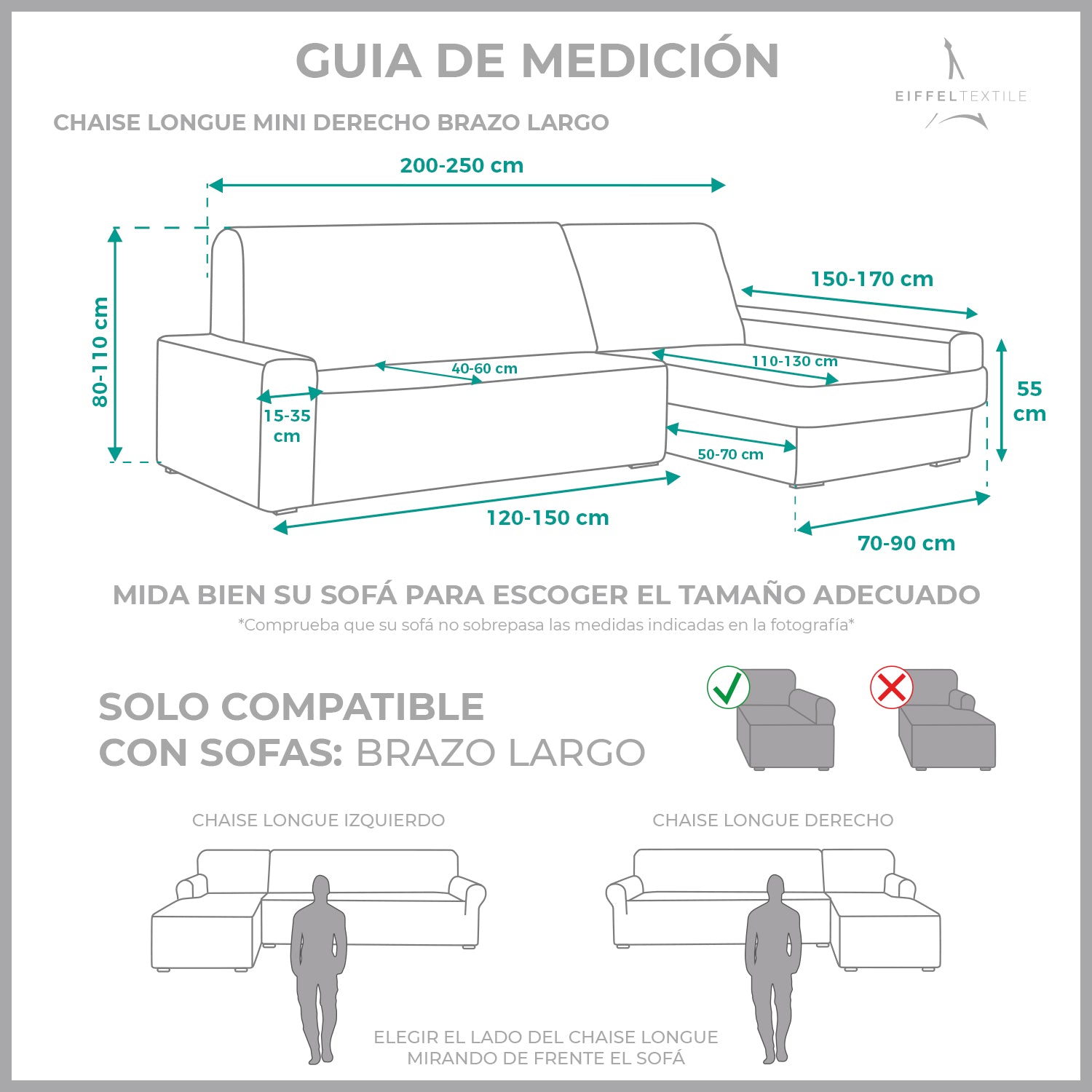 Funda Sofá Chaise Longue Elástica 1 Pieza Rústica Brazo Largo