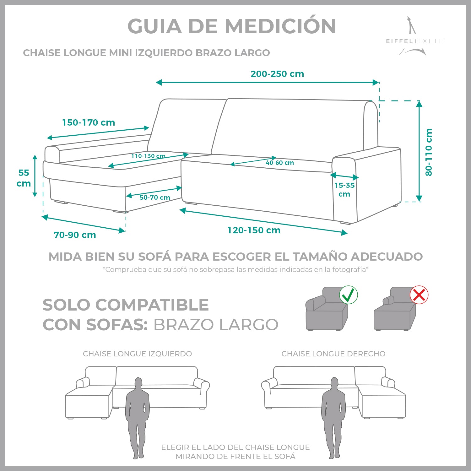 Funda Sofá Chaise Longue Elástica 1 Pieza Rústica Brazo Largo