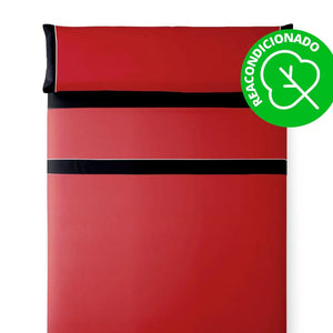 Juego de Sabanas Liso Bicolor cama 105 cm color rojo / negro 100% Poliester (REACONDICIONADO A+)