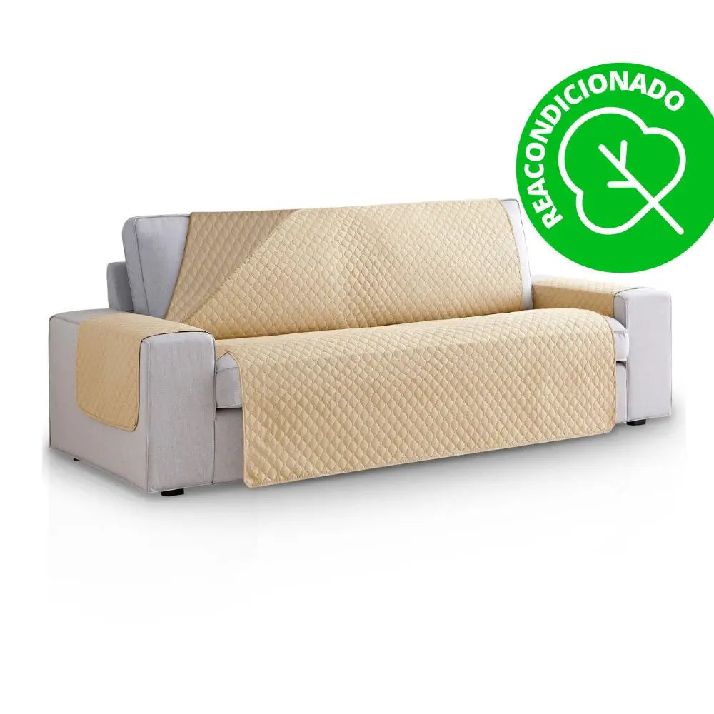 Protector Cubre Sofá Acolchado Reversible Rombos 4 Plazas ( 210 - 250 cm ) Beige - Lino (REACONDICIONADO A+)