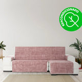 Protector Cubre Sofá Chaise Longue Extra 290 cm Derecha Rosa Impermeable Antimanchas Terciopelo Turin (REACONDICIONADO A+)