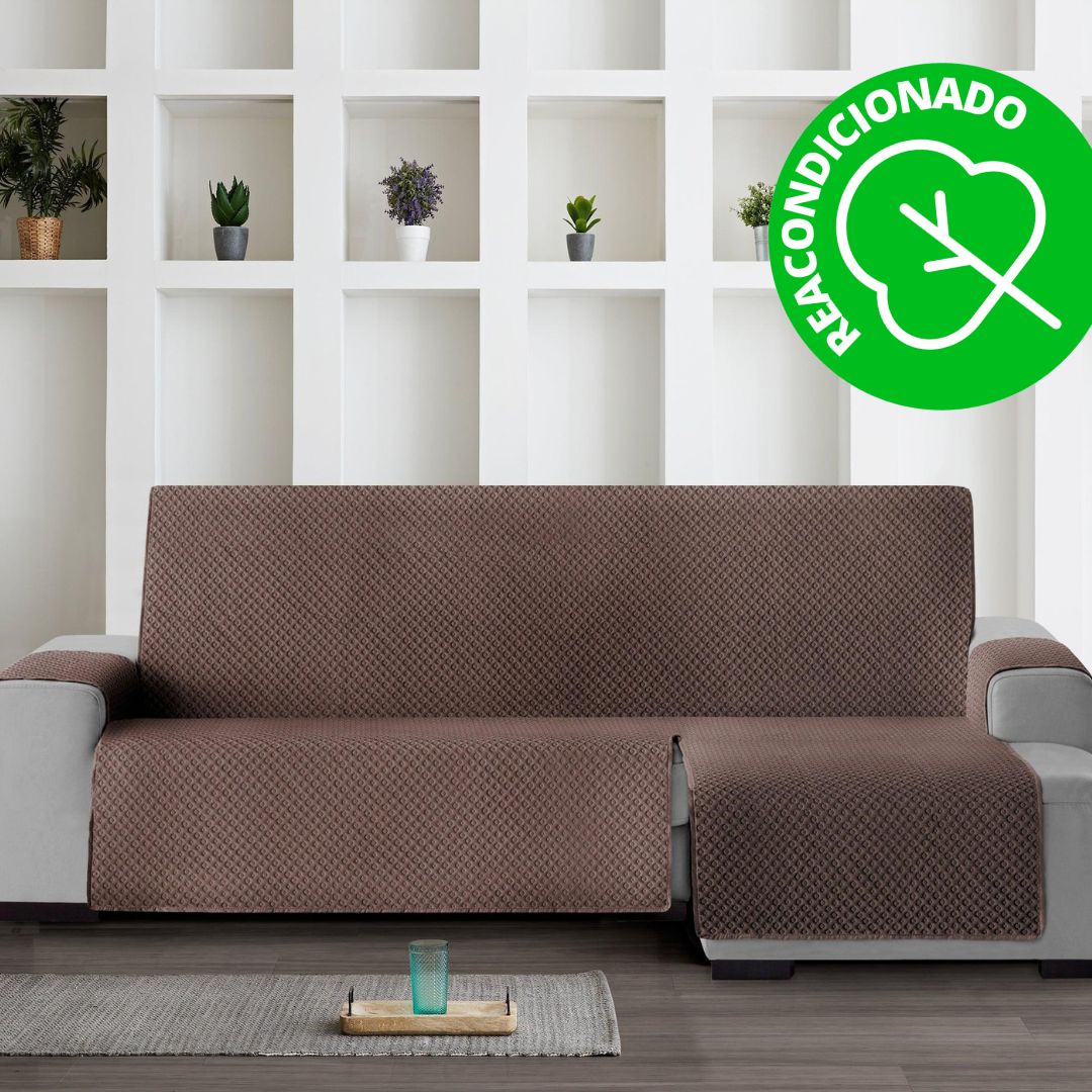 Protector Cubre Sofá Chaise Longue Derecha 290 cm Marrón Acolchado Círculos (REACONDICIONADO A+)