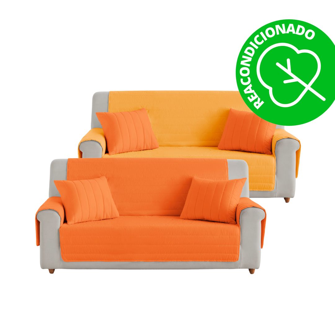 Protector Cubre Sofá Acolchado 3 Plazas Naranja - Amarillo (REACONDICIONADO A+)