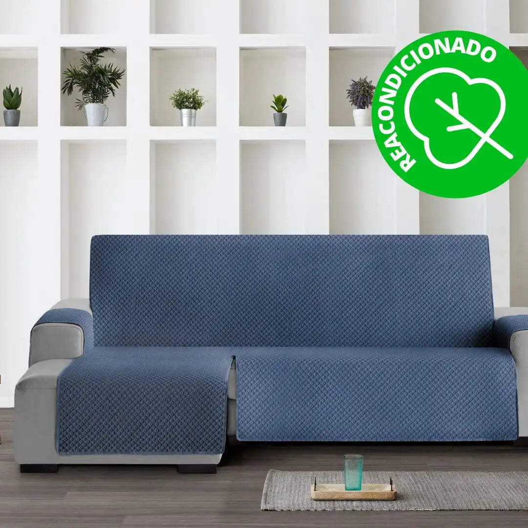 Protector Cubre Sofá Chaise Longue Acolchado Círculos 240 cm Izquierda Azul (REACONDICIONADO A+)