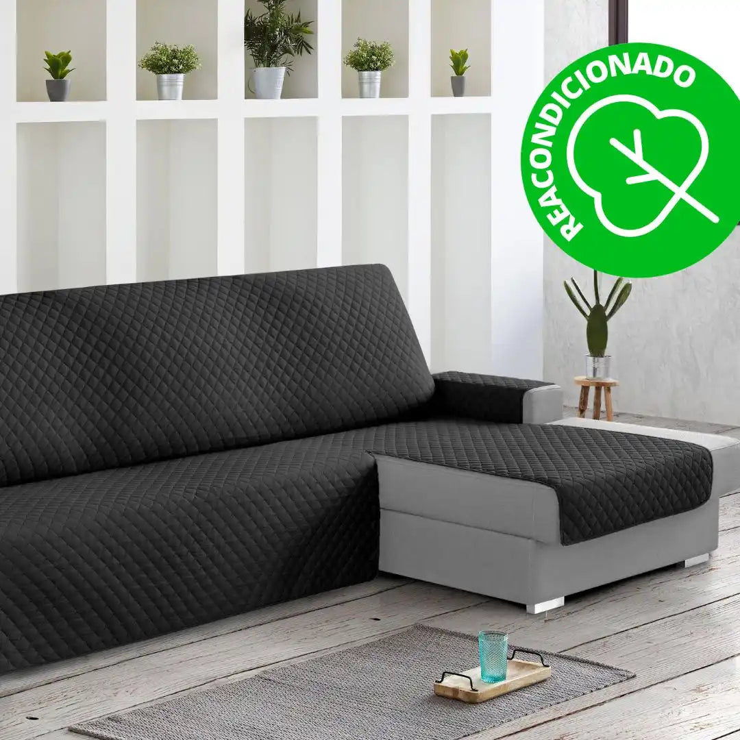 Protector Cubre Sofá Chaise Longue Acolchado Rombos 240 cm Derecha Negro (REACONDICIONADO A+)