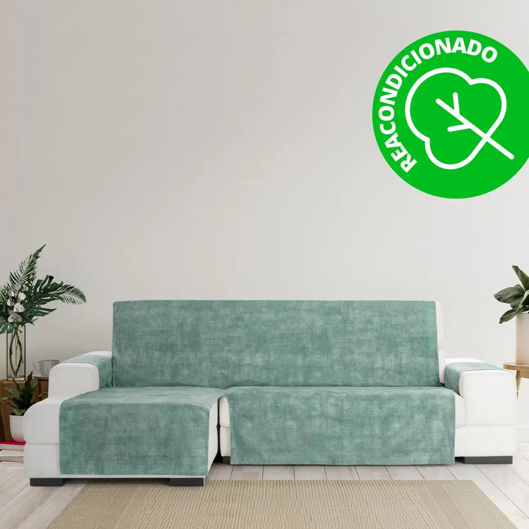 Protector Cubre Sofá Chaise Longue Impermeable Antimanchas Terciopelo Turin Chaise Longue 240 cm Izquierda Verde (REACONDICIONADO A+)