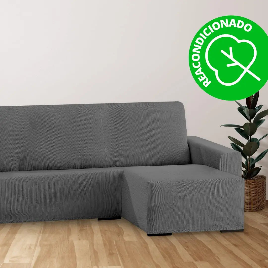 Funda Sofá para Chaise Longue 240 - 280 cm Derecha Corto Gris Elástica Rustica (REACONDICIONADO A+)