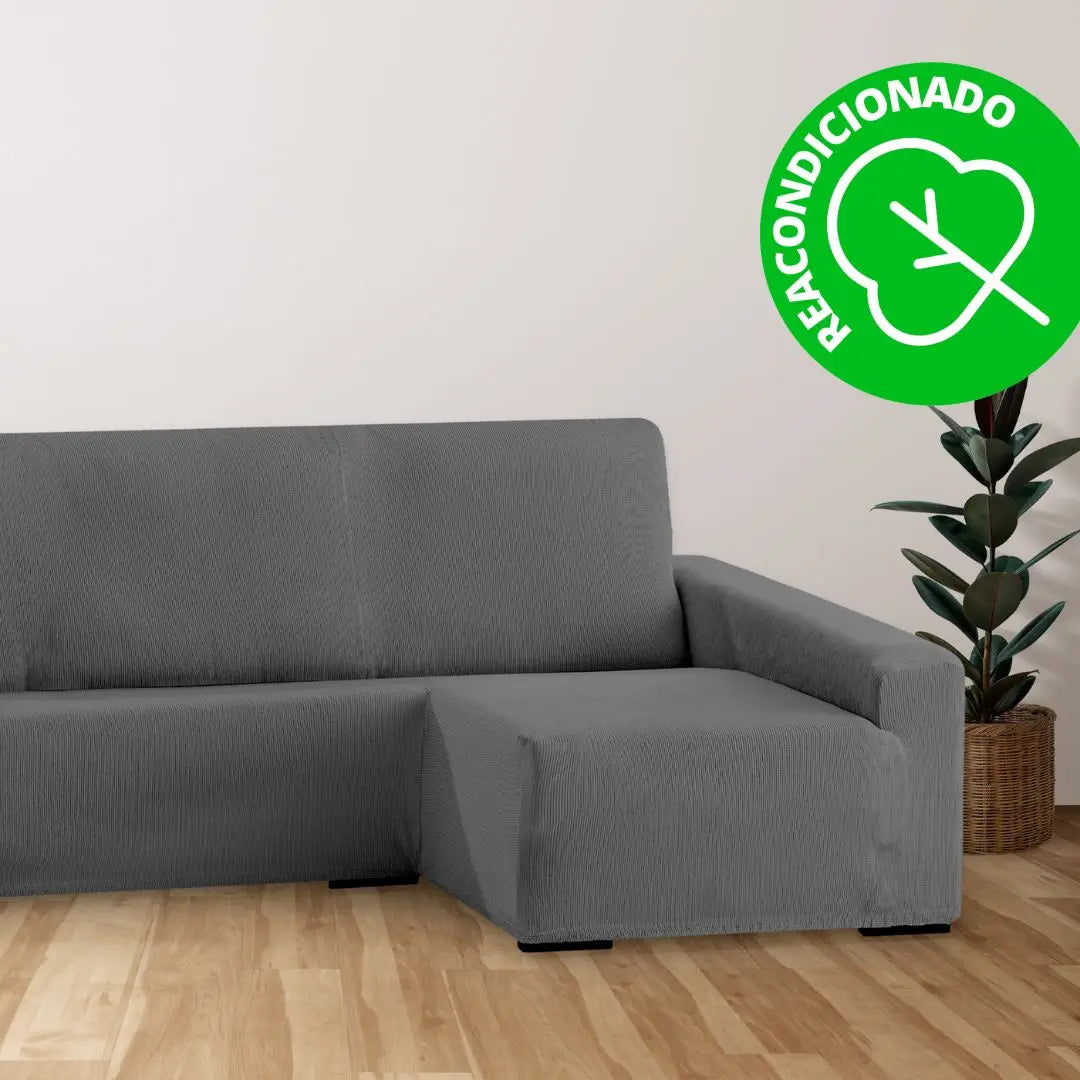 Funda Sofá para Chaise Longue 240 - 280 cm Derecha Largo Gris Elástica Rustica (REACONDICIONADO A+)