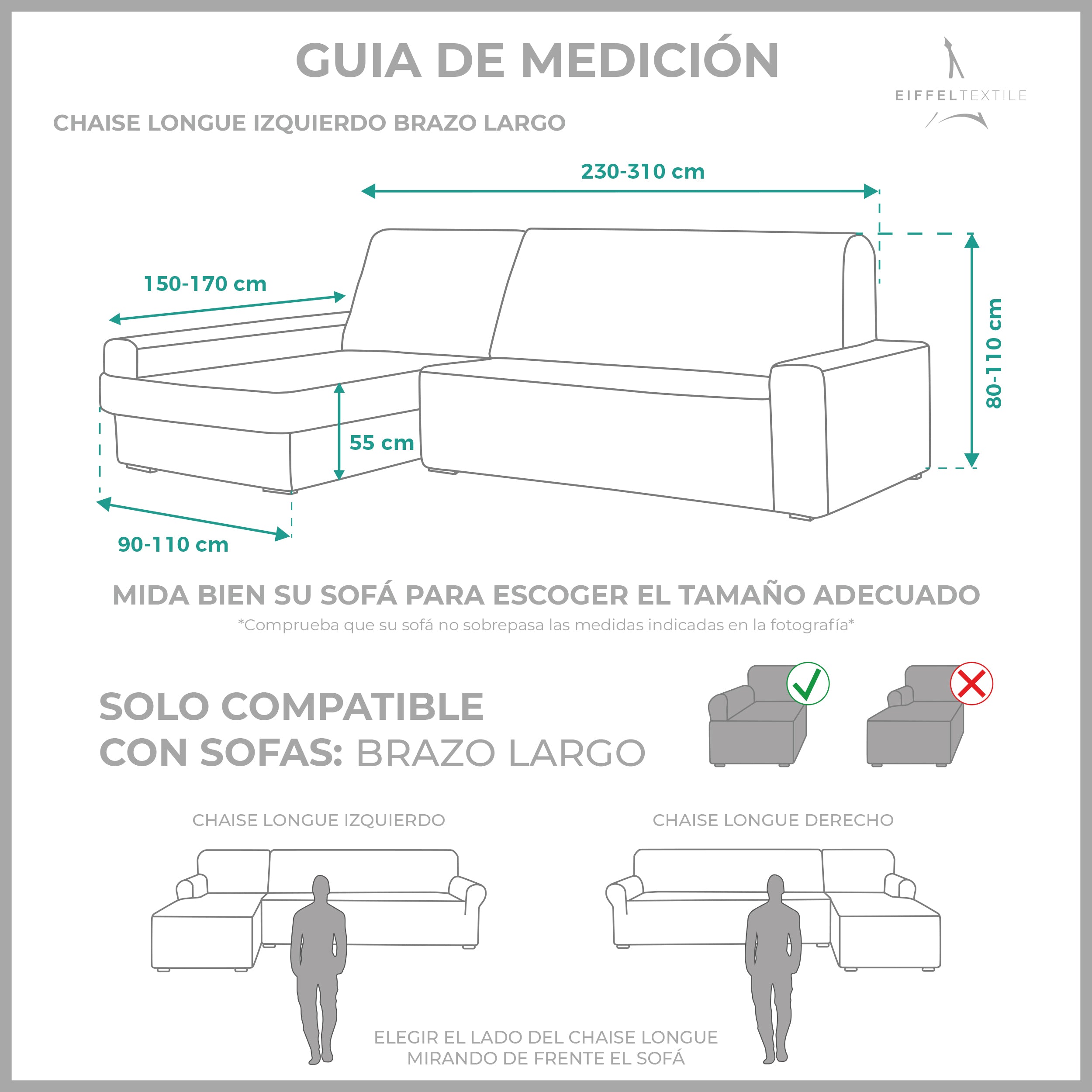 Funda Sofá Chaise Longue Elástica 1 Pieza Rústica Brazo Largo