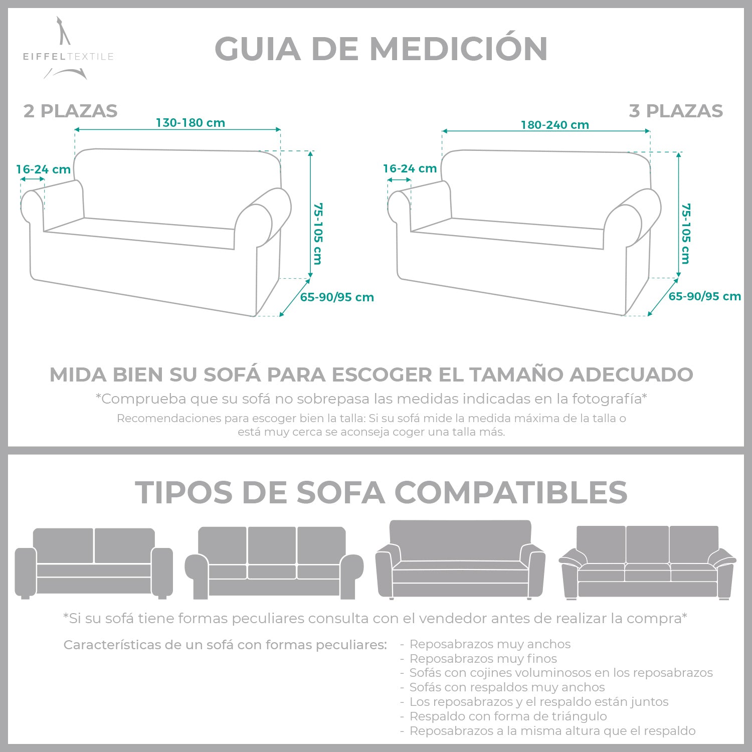 Pack Funda Sofá Elástica Rústica Duo 3+2 Plazas medidas - Eiffel Textile