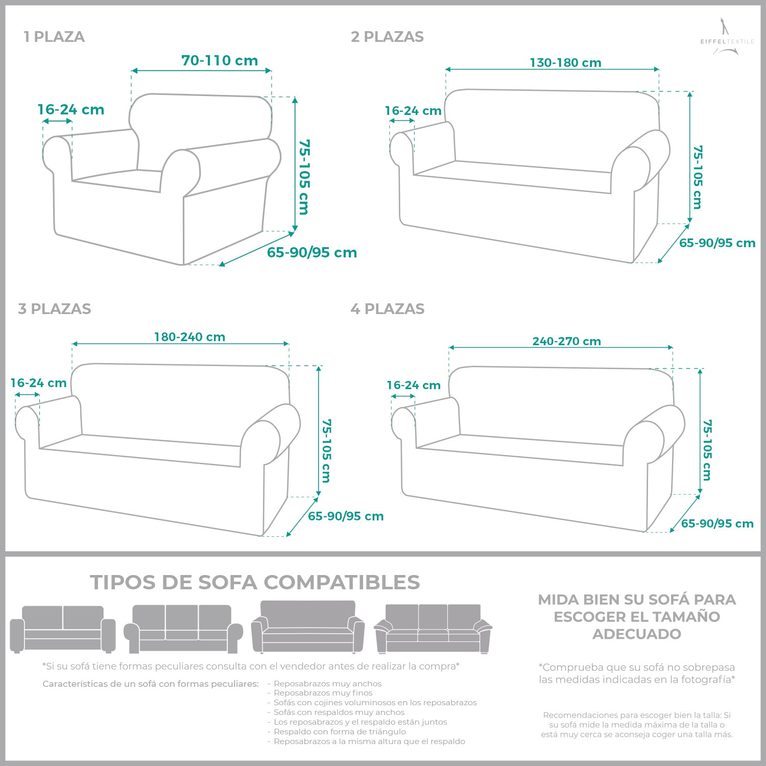 Fundas elásticas para sofá Chaise Longue de 1, 2 y 3 plazas