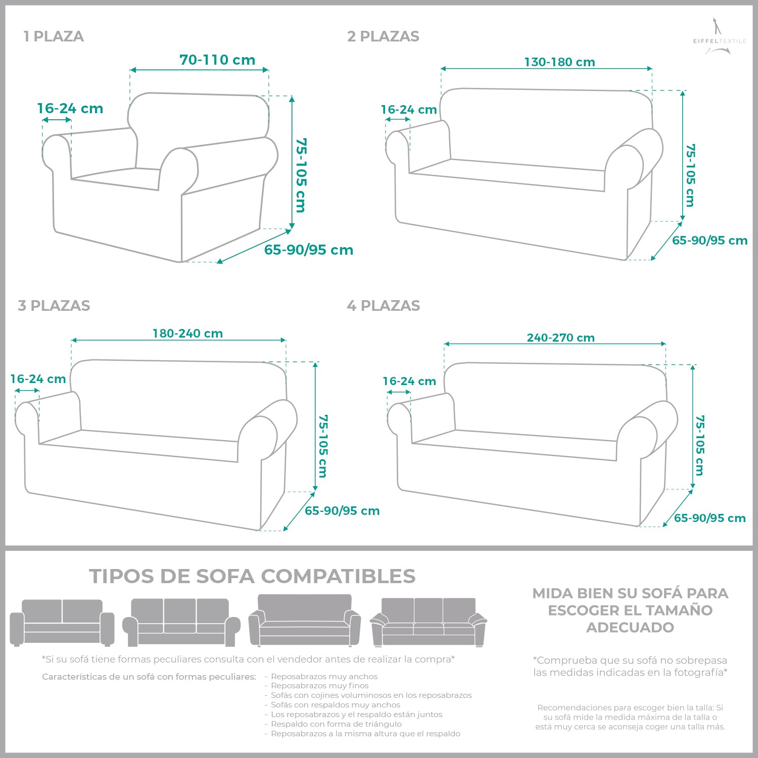 Funda Sofá Elástica Rústica medidas - Eiffel Textile