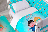 Frikids Funda Nordica + Funda Almohada Cuna Azul Happy Together. 100x120cm - Eiffel Textile