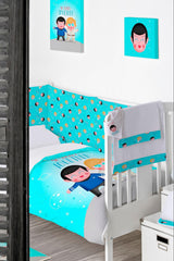 Frikids Funda Nordica + Funda Almohada Cuna Azul Happy Together. 100x120cm - Eiffel Textile