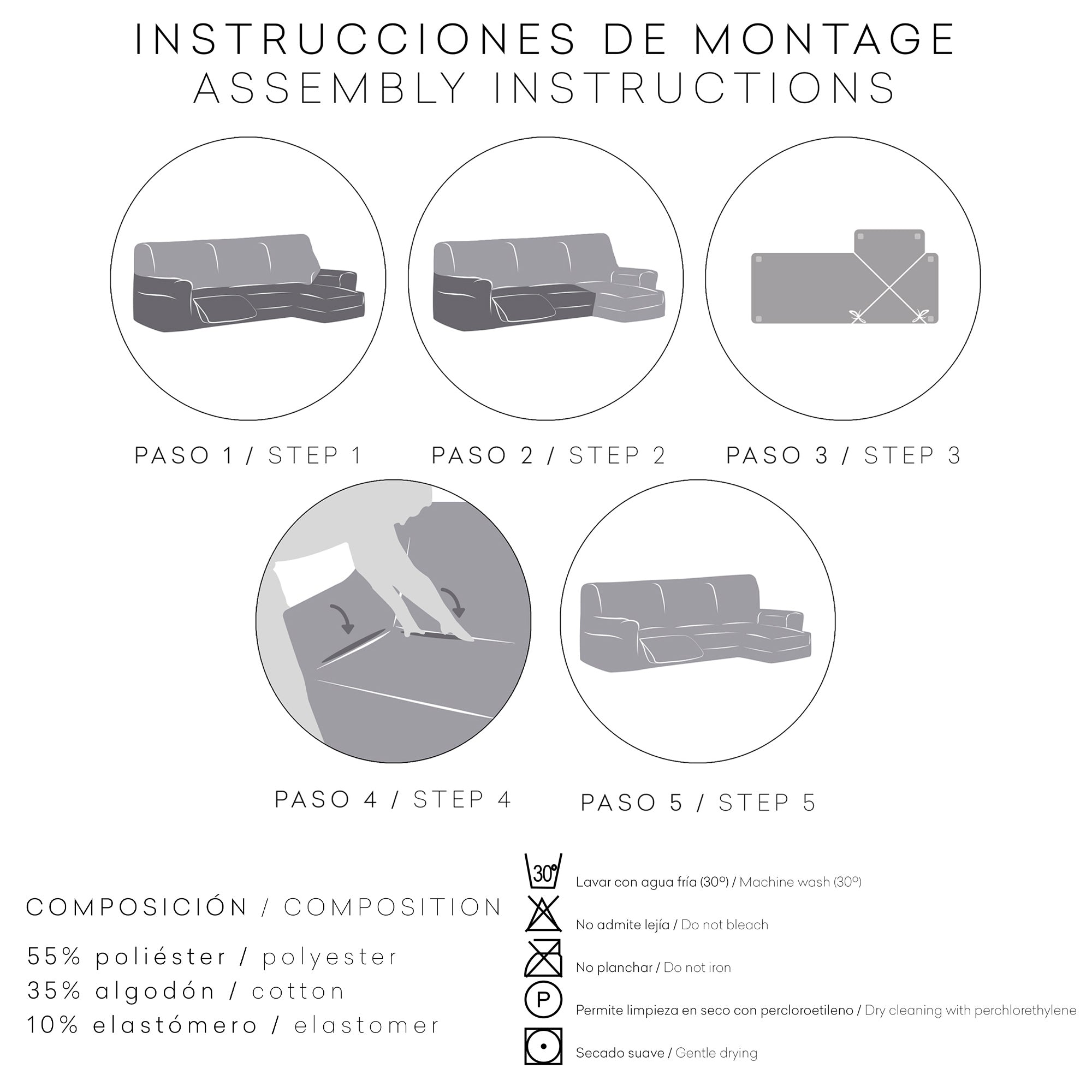 Funda Sofá para Chaise Longue Relax Reclinable Bielástica Roc instrucciones de montaje- Eiffel Textile