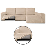 Funda Sofá para Chaise Longue Derecha Brazo Largo Relax Reclinable Bielástica Roc Beige detalles sin fondo- Eiffel Textile