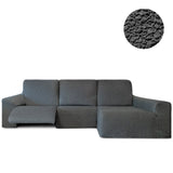 Funda Sofá para Chaise Longue Derecha Brazo Largo Relax Reclinable Bielástica Roc Gris Oscuro sin fondo - Eiffel Textile