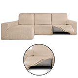 Funda Sofá para Chaise Longue Izquierda Brazo Largo Relax Reclinable Bielástica Roc Beige detalles sin fondo - Eiffel Textile