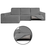 Funda Sofá para Chaise Longue Izquierda Brazo Largo Relax Reclinable Bielástica Roc Gris Claro detalles sin fondo - Eiffel Textile