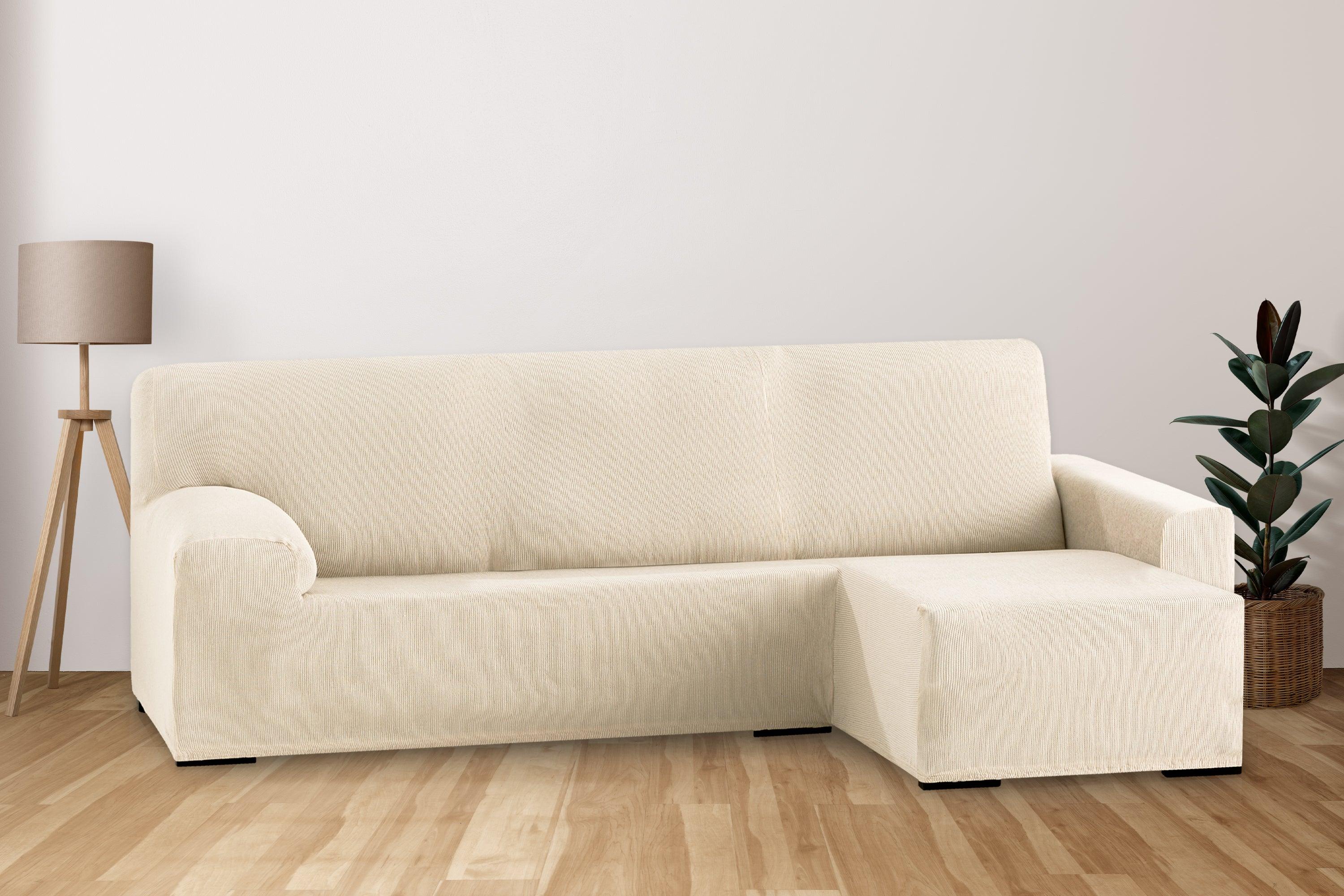 Funda de sofá bi-elástica para chaise longue Suiza con brazo largo o corto