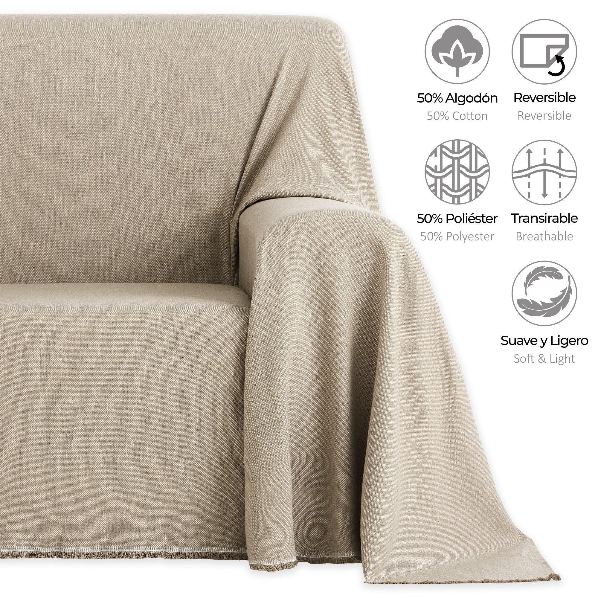Manta retráctil gigante para sofá, colcha grande de algodón crudo, color  neutro, diseño liso