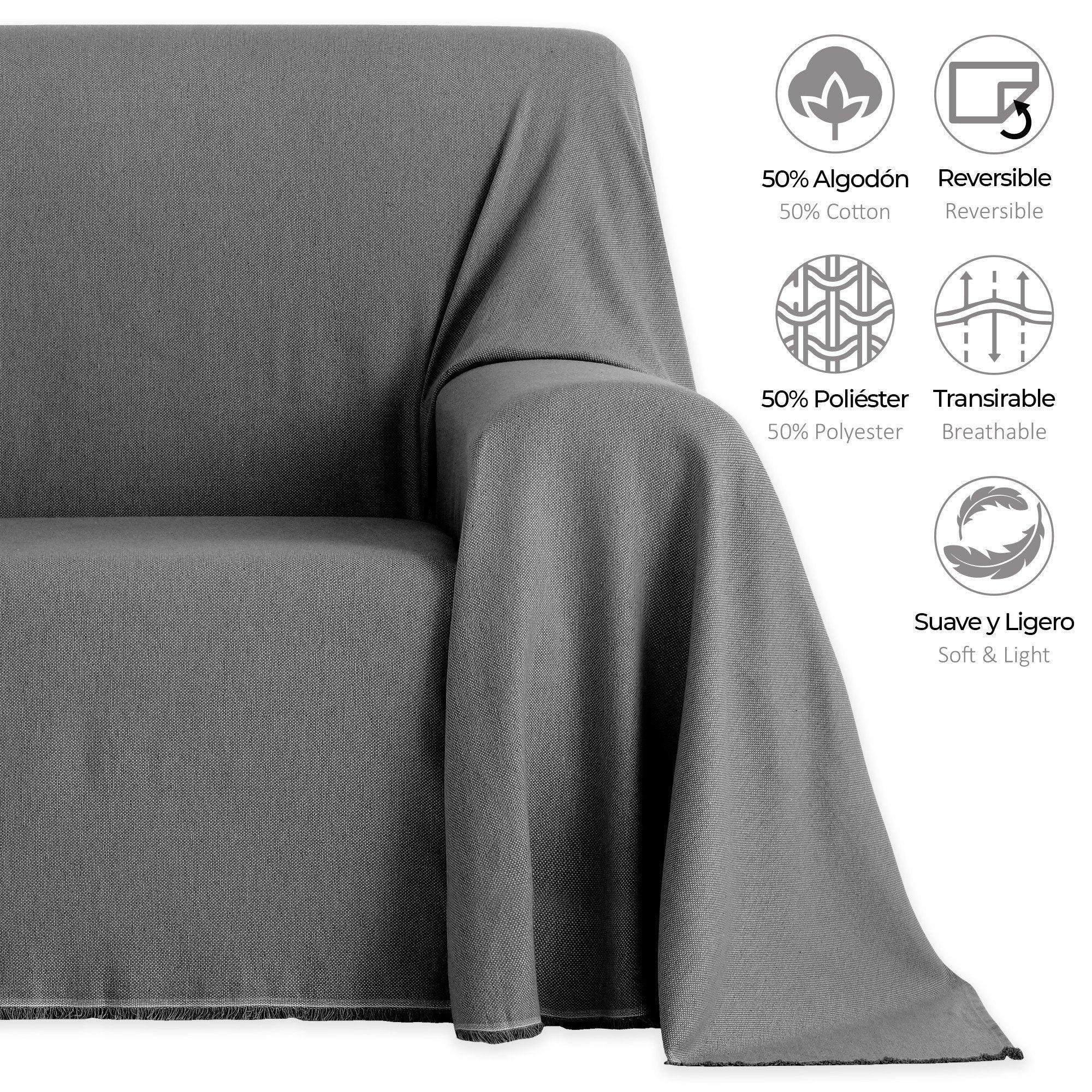 Plaid multiusos sofá colcha manta cama marfil 230x260 cm LISO