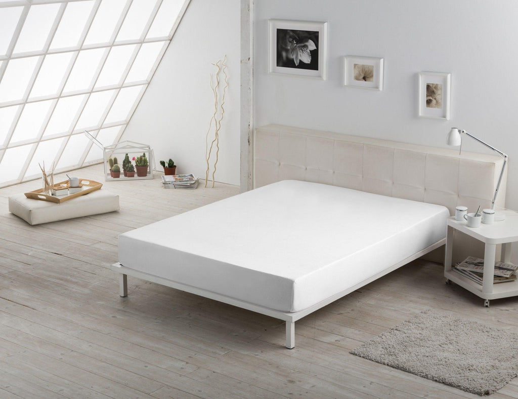 Estelia Sábana bajera ajustable lisa 200 hilos color blanco Alto especial 35cm Largo 210cm 100% Algodón - Eiffel Textile