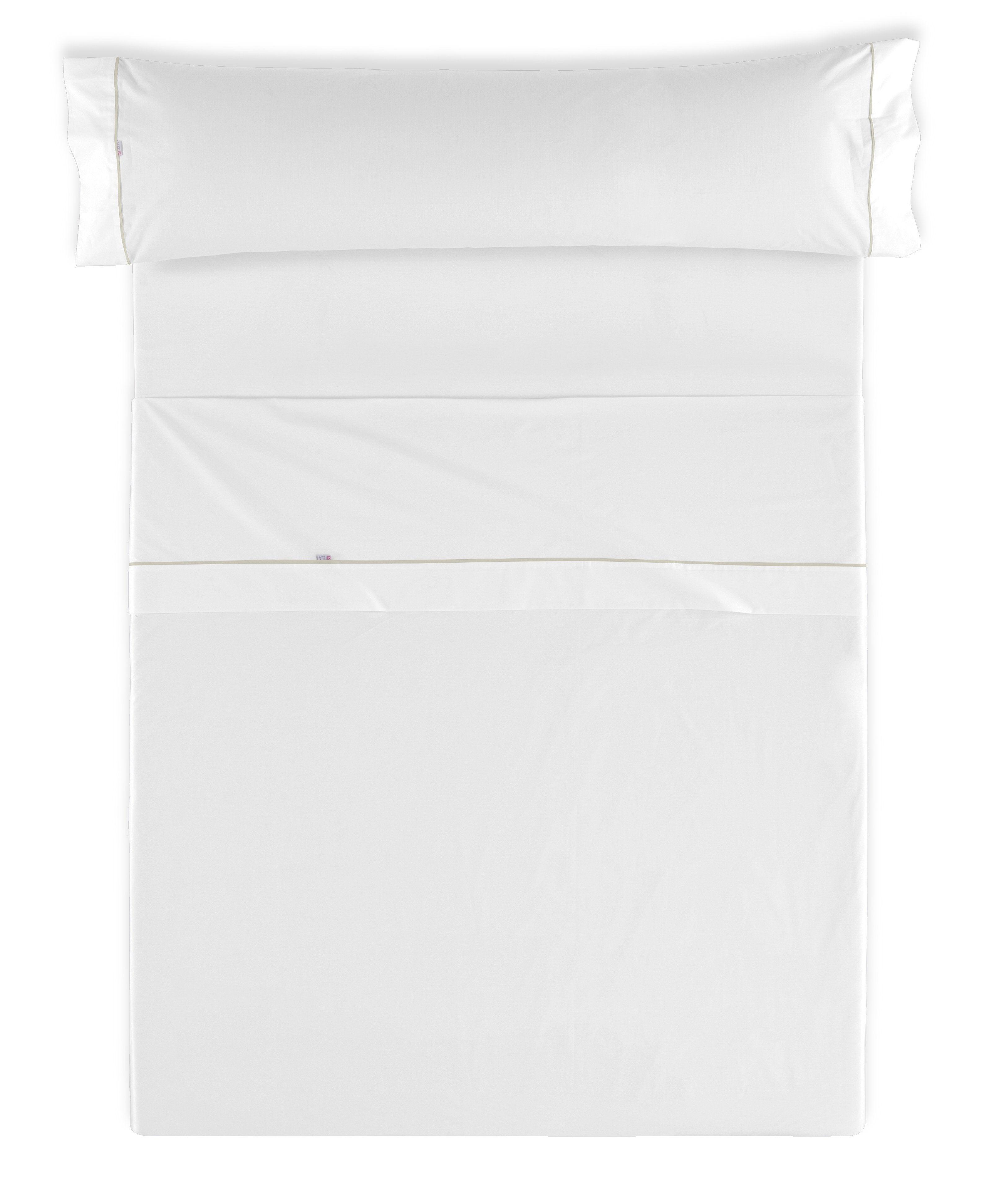 Estelia Juego de Sábanas Liso Biés 144 Hilos Color Blanco 50%Algodón 50%Poliéster - Eiffel Textile