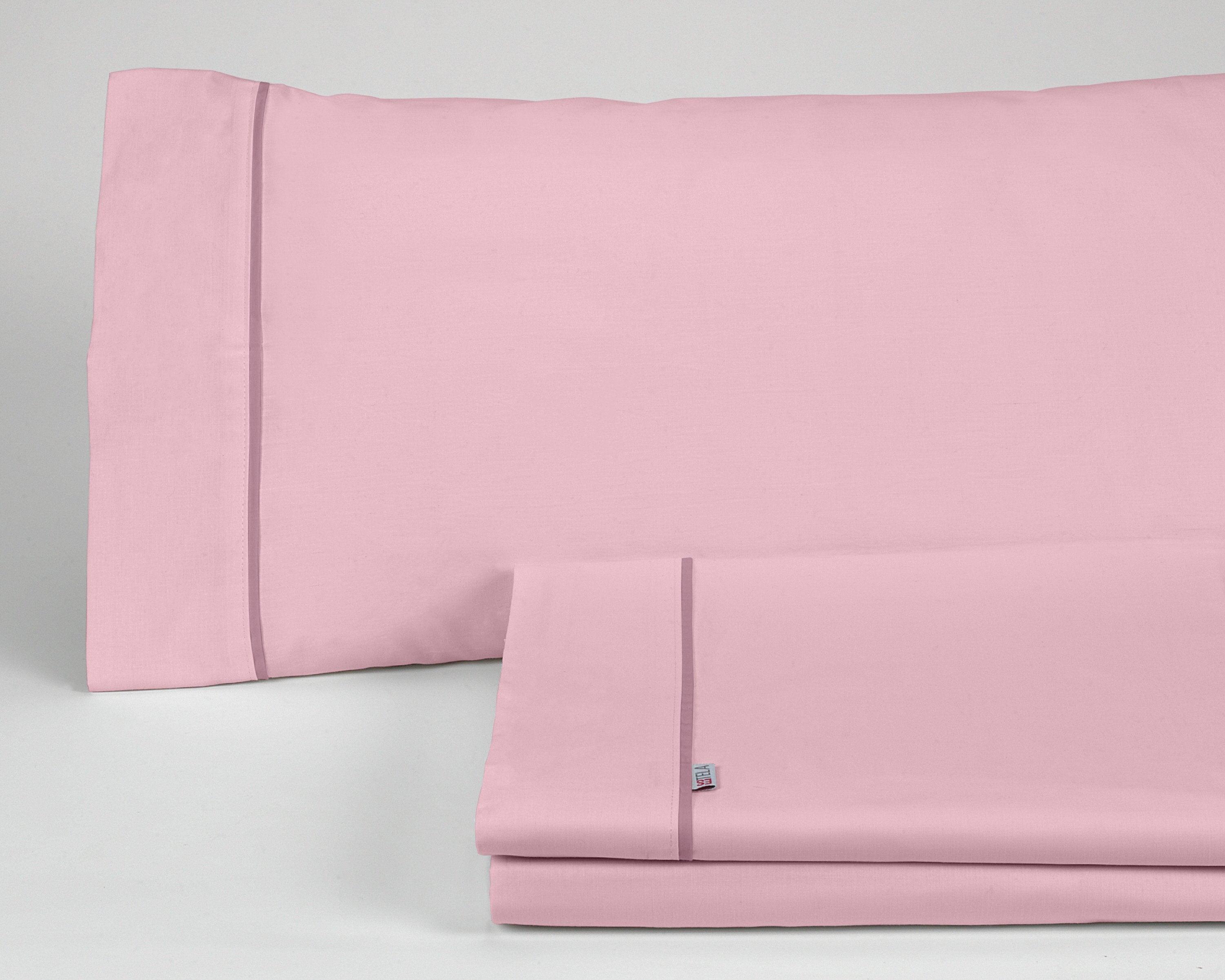 Estelia Juego de Sábanas Liso Biés 144 Hilos Color Rosa 50%Algodón 50%Poliéster - Eiffel Textile